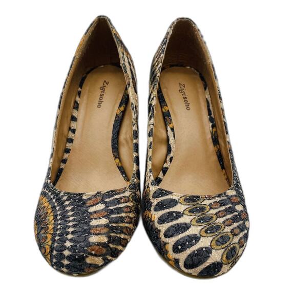 ZIGI Soho Women's Multicolor Peacock Design Slip On Wedge Pump Heels Size 7 - Picture 1 of 9